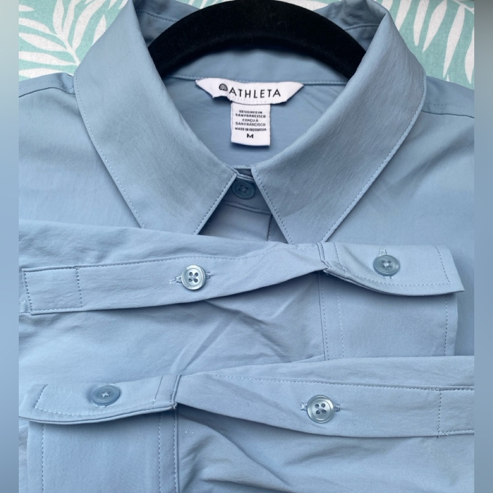 NWT Athleta Oversized Poplin Top Button Up Long Sleeve Heron Blue Women’s Medium - Picture 8 of 13